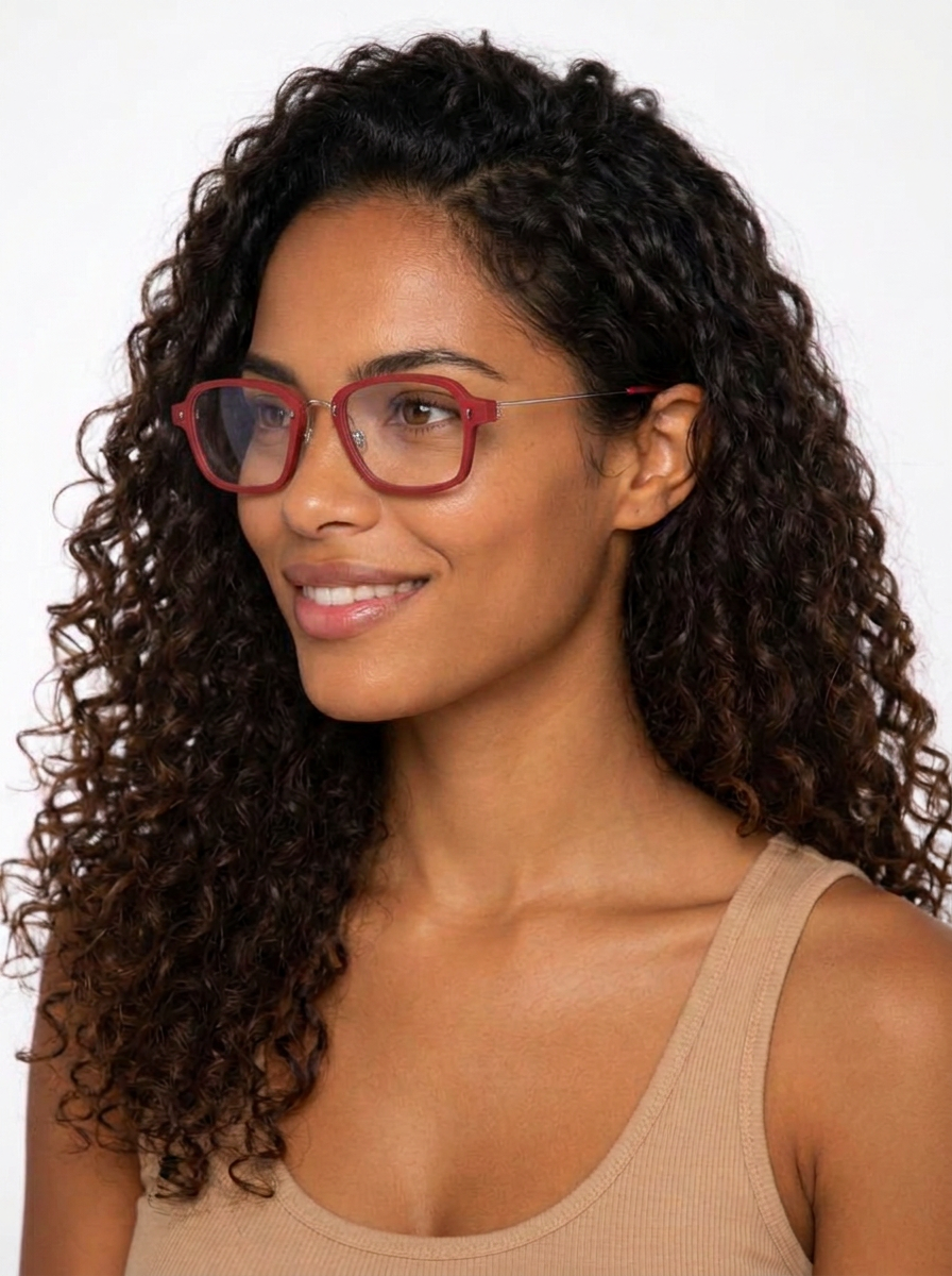 Model wearing Photo in Red